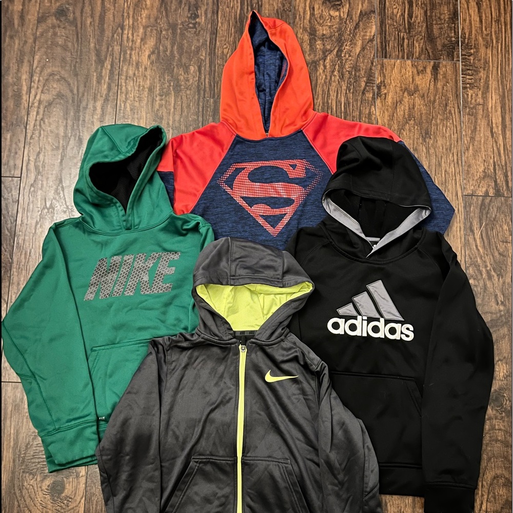 Boys size L set of 4 athletic hoodies - nike, adidas